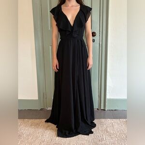 Yumi Kim Black Ruffle V-Neck Maxi Dress